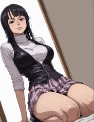 ai_generated breasts clothing female female_only legs_up nico_robin one_piece sexy shy