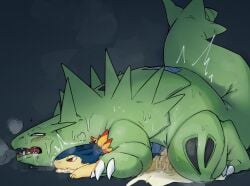 2026 after_orgasm all_fours ambiguous_gender big_tail blank_expression blue_body blue_fur blush bodily_fluids breath claws cum cum_drip cum_drool cum_in_mouth cum_inside cum_on_back cum_on_belly cum_on_body cum_on_ground cum_on_partner cum_through digital_drawing_(artwork) digital_media_(artwork) doggystyle dripping drooling duo ejaculation eyes_rolled_up fklow from_behind_position fur generation_2_pokemon genital_fluids green_body laying_on_partner leaking_cum looking_pleasured lying lying_on_another lying_on_ground male male/ambiguous male_(lore) motion_lines narrowed_eyes nintendo on_bottom on_front on_ground on_top open_mouth orgasm panting pokemon pokemon_(species) red_eyes saliva scalie sex shaded shaking simple_background size_difference steam sweat tail tan_body tan_fur teeth thick_tail tongue trembling typhlosion tyranitar