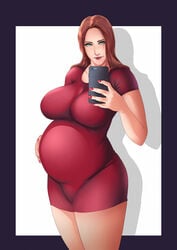 1girls big_breasts breasts cleavage female female_only large_breasts looking_at_viewer pregnant ready_to_pop redrule selfie solo