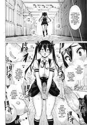 1futa amorigawa_mayu big_breasts black_and_white breasts censored clothing comic doujinshi erection exhibitionism futa_only futanari horny loafers long_hair monochrome mosaic_censoring nipples open_mouth panties penis precum sanagi_torajirou school_uniform schoolgirl skirt standing striped_panties text thought_bubble