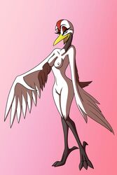 anthro avian bird breasts crane_(bird) female genitals gruiform grus_(genus) hi_res looking_at_viewer nude pussy red-crowned_crane simple_background smile solo thelonecrow whitephoenix52_(artist) yuriko