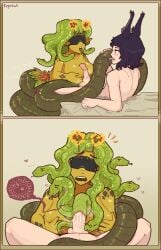 ahe_gao balls balls_sucking bestiality_impregnation black_hair blindfold breasts cloaca comic commission cum cum_inside cunnilingus female glasses gorgon green_hair impregnation interspecies interspecies_impregnation kepchuk monster_girl open_mouth ovum ovum_deformation penetration penis pixel_art purple_eyes rabbit_ears sex snake snake_girl snake_hair snake_tail sperm_cell titjob viera x-ray yellow_body zoophilia