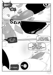 absurd_res anthro ass big_butt bodily_fluids dialogue duo english_text fellatio female fluffy genital_fluids genitals heart_symbol hi_res imminent_sex incest_(lore) jaden_(jadenarts) jadenarts knot knotted_penis machine male moan monochrome mother_(lore) mother_and_child_(lore) mother_and_son_(lore) neck_tuft onomatopoeia oral orgasm_denial parent_(lore) parent_and_child_(lore) parent_and_son_(lore) penile penis precum protogen sex smeg_(jadenarts) son_(lore) sound_effects teasing text throbbing throbbing_penis tongue tuft visor vulva watermark