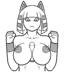 1boy 1girls animal_crossing ankha anthro arcnod breasts duo egyptian feline female furry interspecies mammal monochrome nintendo paizuri pov straight video_games