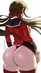 1girls ass back_view bubble_butt danganronpa danganronpa_v3 danganronpa_v3:_killing_harmony dat_ass female female_only harukawa_maki high_resolution huge_ass large_ass light-skinned_female light_skin panties redvenus school_uniform schoolgirl short_skirt skirt thick_ass thick_thighs thighs thong twintails