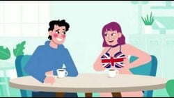 1boy 1girls ai_assisted amelia_(pathways) animation beauty_mark big_breasts bikini busty charlie_(pathways) choker cleavage dark_eyes dark_hair female flirting freckles hoodie jiggling_breasts large_breasts light-skinned_female light-skinned_male looping_animation music music_video pathways_(game) patriotism purple_eyes purple_hair self_fondle smile teasing union_jack union_jack_bikini united_kingdom video voluptuous wholesome