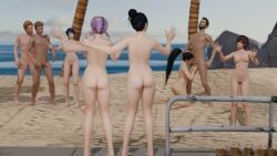 16:9 1girls 3boys 3d arm_raised arm_up ayane_(doa) back back_to_viewer beach beach_background black_hair blue_hair bum completely_nude completely_nude_female crossover dead_or_alive female hand_on_head hi_res highres holding_balls kneeling kneeling_female life_is_strange light-skinned_female lobelia_(dead_or_alive) long_hair loveeuphoria mark_jefferson medium_breasts momiji_(ninja_gaiden) nagisa_(doa) naked naked_female nathan_prescott ninja_gaiden nude nude_beach nude_female ocean oral_sex outdoors outside palm_tree ponytail public_nudity purple_hair ryan_lucan sand standing waving