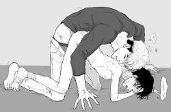 2boys anal anal_sex bandage bite_mark black_and_white black_hair doggy_style face_down_ass_up gay gay_sex killing_stalking male_only oh_sangwoo size_difference twink u_u_1202 yoon_bum