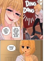 1boy 1girls abuse beauty_mark big_breasts blonde-haired_female blonde_female blonde_hair breasts bullying cleavage color comic corruption cruelty curvy_figure disguise ellie_skinsuit english_text evil_smile female freckles_on_breasts genderswap genderswap_(mtf) home humiliating humiliation imposter impunderneath interrupted male_in_female_body maria_(impunderneath) mature_female mature_woman milf mole_under_eye mother mother_and_son narrowed_eyes netorare original original_character perfect_disguise possessed possession purple_eyes short_hair short_shirt skinsuit smirking stomping stomping_on_balls stomping_on_dick weak_male white_hoodie younger_male