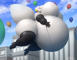 1girls anthro balloon belly big_belly big_breasts blush breasts female female_only furry gagged gloves high_heels huge_belly huge_breasts hyper_belly inflation large_breasts overweight overweight_female parade scalie solo tara_(taranima) taranima thanksgiving thighhighs