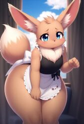 2d ai_generated animated awokose big_thighs cute_face eevee eeveelution furry furry_female huge_thighs long_legs maid_apron maid_outfit maid_uniform pokemon sound tagme tail talking thick_thighs training video