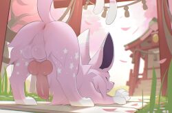 4_toes absurd_res anus ass ass_up balls cherry_blossom cherry_blossom_tree cherry_tree closed_eyes digitigrade eeveelution espeon feet femboy feral flower forehead_gem forked_tail fruit_tree fur gay gay_anal gay_male gay_sex gem generation_2_pokemon genitals grass happy hi_res homosexual homosexual_male homosexual_sex knot knotted_penis leaning leaning_forward male male/male male_only male_penetrated markings momo_(espeon) multicolored_body multicolored_fur nintendo paws penis pink_body pink_fur plant pokemon pokemon_(species) presenting presenting_hindquarters prunus_(flower) purple_body purple_fur quadruped raised_tail rear_view shimenawa shrine solo star_(marking) stretching stripes tail toes torii tree unusual_anatomy unusual_tail white_body white_fur zoledream