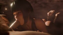 1boy 1girls 3d black_hair blender blender_(software) breasts dead_or_alive feet feet_up koharu_(doa) lazyprocrastinator long_hair nude nude_female partly_submerged straight sucking sucking_penis tagme video