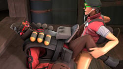 2boys 3d anal anal_sex boots bottomless bottomless_male brown_hair cherenkovgremlin clothing dark-skinned_male dark_skin demoman_(team_fortress_2) duo ear_plugs gay gay_sex glasses green_glasses hands_on_legs hat headphones human human_on_human human_only interracial light-skinned_male light_skin male male/male mammal mature mature_male no_pants open_mouth penis_in_anus red_glasses red_shirt scout_(team_fortress_2) sex shirt short_hair team_fortress_2 tf2 yaoi