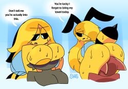 2024 ambiguous_gender annoyed antennae_(anatomy) anthro anthrofied arthropod beatrice_(unfortu-nate) bee big_breasts big_butt black_sclera blonde_hair blue_background breasts butt dialogue digital_media_(artwork) english_text face_in_ass face_in_breasts female filthycottonart group hair hymenopteran insect insect_wings male male/female nipples nude nude_anthro nude_female simple_background stinger text thick_thighs trio unfortu-nate unimpressed wet wet_body white_eyes wings yellow_body yellow_nipples