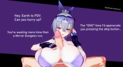 1boy 1girls 3d alternate_breast_size bikini bikini_top breasts breasts_bigger_than_head chudd.mp4 clothed_female_nude_male erection female honkai:_star_rail honkai_(series) huge_breasts koikatsu looking_at_viewer male_pov paizuri penis ponytail pov silver_eyes silver_hair silver_wolf_(honkai:_star_rail) solo talking_to_viewer tied_hair titjob visor