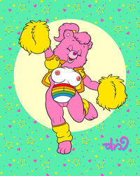 anthro bear breasts care_bears cheer_bear chris_sutor clothing female genitals leg_warmers legwear lgbt_pride_colors mammal nipples nude pom_poms pride_colors pussy rainbow shortstack solo ursa ursid ursine