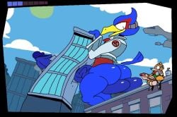 animated avian building building_destruction building_penetration falco_lombardi fox_mccloud giant_male macro macro_falco male_focus masturbation no_sound penetration star_fox superiorfox tagme video vulpine