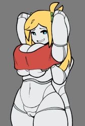 1girls allewdbruh android big_breasts blonde_hair bottomless breasts cave_story curly_brace grope_from_behind groped oofts pussy quote_(cave_story) robot robot_girl thick_thighs thighs