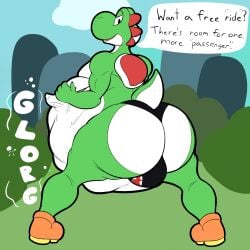 1:1 1boy abdominal_bulge ambiguous_gender ambiguous_prey anthro anthro_pred back_spikes belly big_belly big_bulge big_butt bulge bulge_from_behind bullet_bill_underwear butt clothing dialogue digestion digital_drawing_(artwork) digital_media_(artwork) dinosaur duo english_text face_imprint footwear furry furry_male furry_only green_yoshi hand_on_belly hand_on_own_belly hi_res huge_belly huge_butt imprint inviting_viewer kanida looking_at_viewer male male_anthro male_only male_pred mario_(series) nintendo open_mouth oral_vore prehistoric_species rear_view reptile rumbling_stomach scalie shell shoes smile speech_bubble spikes spikes_(anatomy) squirming struggling struggling_prey tail talking_to_viewer text thong underwear unwilling_prey vore yoshi