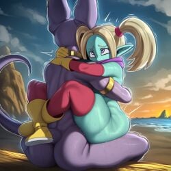 beerus dragon_ball anthro interspecies 1girls 1boy panzy_(dragon_ball_daima) ai_generated tagme 2026 bigtub7775 leglock