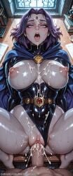 1boy 1girl ai_generated ass backdoorsenpai bare_legs barefoot belt big_ass black_leotard blue_cape bouncing_breasts breasts breasts_apart breasts_out brooch clitoral_stimulation clothed_female_nude_male cum cum_on_body cum_on_breasts cum_on_pussy cum_on_stomach curvy dc dc_comics desk egao ejaculation faceless_male facial female_focus female_masturbation forehead_jewel golden_brooch grey_skin guided_penetration hands_on_another's_neck hetero large_breasts leotard leotard_aside long_sleeves lying male_masturbation masturbation moaning naughty_face naugty_eyes navel nipples on_back on_desk penis perky_breasts pov projectile_cum puffy_nipples purple_eyes purple_hair pussy raven_(dc) raven_(teen_titans) red_gemstone rough_sex sex shiny_clothes short_hair solo spread_legs sweat teen_titans thick_thighs thighs vaginal wide_hips