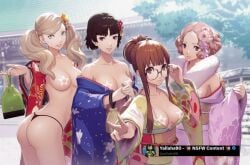 2d 4girls ai_generated ann_takamaki asian_female ass atlus blonde_hair blue_eyes boobs day daytime female hair_ornament haru_okumura kimono light_skin makoto_niijima orange_hair persona persona_5 persona_5_royal pink_clothes red_eyes sakura_futaba sega short_hair tits video_game video_game_franchise video_games yallahs80