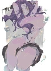 1girl 1girls 2026 big_breasts breasts convenient_censoring dragon dragon_humanoid female female_only green_eyes hair half_dragon hips horns long_hair looking_at_viewer muted_color nude pointy_ears purple_hair purple_skin scatha_(dangertap) solo_female tail thick_thighs thighs usa37107692 voluptuous voluptuous_female