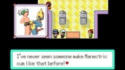 pokemon pokemon_rse pokemon_anthro_emerald wally_(pokemon) anthroemerald dickgirl futanari pixel_art sprite 1boy 1futa mod cum male_on_futa intersex/male ahegao ahe_gao anthro anal anal_penetration canine_penis closed_eyes manectric cumshot hands-free holding_hands human_on_anthro penis pokephilia