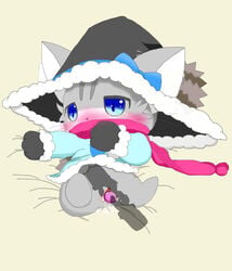 animal_urethral_insertion blue_eyes blush cat_busters domestic_cat female furry gray_fur hat kemono mafumofu_(cat_busters) mizuandpika pussy_juice scarf siberian_cat sounding tears urethral_insertion