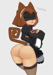 1girls 2b_(nier:automata)_(cosplay) akahermit anthro ass big_breasts breasts crossover crossover_cosplay english_text female female_focus female_only gameoverse huge_ass huge_breasts kit_(gameoverse) kit_bodega large_ass large_breasts nier:_automata solo thick_thighs thighs wide_hips