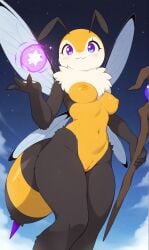 2026 adorable ai_generated antennae anthro anthro_only bee female furry furry_breasts furry_female furry_only gobabsnow insect insect_girl insect_wings mage mage_staff magic magic_user medium_breasts nipples nude pussy smile solo solo_farming_in_the_tower solo_female wings yellow_nipples