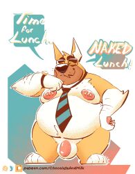 2025 abstract_background anthro arm_hair arm_tuft balls belly big_belly black_nose body_hair canid canine canis chocolateandmilk closed_smile dated domestic_dog elbow_tuft eyewear flaccid front_view full-length_portrait fur genitals glasses head_tuft hi_res male male_anthro mammal moobs mouth_closed nipples nude obese obese_anthro obese_male overweight overweight_anthro overweight_male penis pink_nipples pink_penis portrait rectangular_glasses richard_(chocolateandmilk) signature smile solo standing tuft white_balls white_body white_fur yellow_body yellow_fur