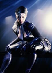3d blender blender_(artwork) blender_cycles blonde_hair bodysuit breasts_out jill_valentine jill_valentine_(julia_voth) ponytail render resident_evil resident_evil_5