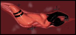 annoyed breasts dark-skinned_female dark_skin dialogue gloves gloves_only goo gooey gynesisx inside_creature inside_stomach internal internal_view interspecies monster monster_on_female nude nude_female onomatopoeia peril rei_(gynesisx) render short_hair slime squish struggling swallowed_alive swallowed_whole vore