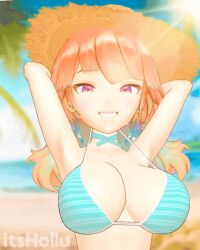 itshollu 1girls female female_only solo shaking_breasts breasts light_skin light-skinned_female hololive hololive_english hololive_myth takanashi_kiara bikini bikini_top clothing animated no_sound virtual_youtuber vtuber