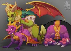 activision all_fours anal anal_sex animal_genitalia anthro anus ass balls bodily_fluids close-up conditional_dnp cum doggy_style dragon from_behind_position gay genital_fluids genitals hi_res horn male male/male male_only nestor_(spyro) penetration penis sex sheath size_difference spyro spyro_reignited_trilogy spyro_the_dragon tail_pull video_games wings xnirox yaoi