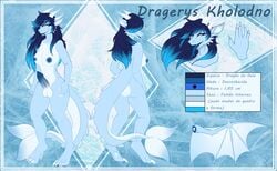 absurd_res amacabrahell anthro blue_blood blue_body blue_eyes blue_hair blue_nipples blue_penis blue_skin breasts claws cold dragerys_kholodno dragon draigy exposed_breasts fangs futanari genitals hair hi_res horn humanoid_pointy_ears internal lips long_hair membrane_(anatomy) membranous_wings model_sheet nipples penis scalie solo spiked_tail spikes text text_box thick_thighs tongue tongue_out wing_claws wings