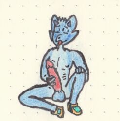 2020 animal_humanoid anthro balls big_penis blue_body blue_skin closed_eyes clothing erection footwear footwear_only genitals hand_on_knee hand_on_penis horn humanoid kobold male male_only masturbation mostly_nude nipples nude penis phil_sux reptile scalie scalie_humanoid shoes shoes_only sitting solo spread_legs spreading taba_(angryelanoises) tongue tongue_out traditional_(artwork)