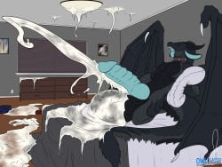 balls bed big_balls big_penis bodily_fluids cum dragon excessive_cum excessive_genital_fluids feral furniture genital_fluids genitals huge_balls huge_penis hyper hyper_balls hyper_genitalia hyper_penis lying male mythological_creature mythological_scalie mythology owligatorstudios penis scalie seth_(dracoboiseth) solo