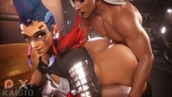 1boy 1boy1girl 1girls 3d 3d_animation animated ass_focus ass_jiggle blue_hair buff_male cum_in_pussy doggy_style jiggle jiggling_ass junker_queen kaisto lifeweaver overwatch overwatch_2 sound tagme video voice_acted white_hair