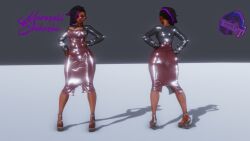 1girls 3d 3d_(artwork) dark-skinned_female dress female female_focus female_only high_heels jacket murasaki_shokushu skin_tight_dress standing tagme