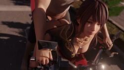 1boy 1girls 3d 3d_animation azusa_(doa) bicycle blender_(software) blender_eevee blurry_background bottomless brown_eyes dead_or_alive lazyprocrastinator outdoors partly_clothed purple_hair straight tagme vaginal_penetration video young_female