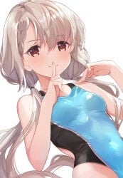 1girls grey_hair hisakawa_nagi idolmaster idolmaster_cinderella_girls low_twintails one-piece_swimsuit solo swimsuit tetsujin_momoko