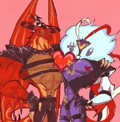 2boys almost_naked almost_nude asmodeus_(helluva_boss) bara big_muscles demon demon_horns demon_male demon_tail demon_wings dragon dragon_boy dragon_male dragon_wings gay hellaverse helluva_boss male male/male male_demon male_dragon male_only muscular muscular_male pink_background red_body red_skin satan_(helluva_boss) spindlehorse_toons tauru_marimo vivziepop yaoi