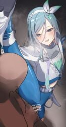 1girl absurdres blue_hair clothed_sex commentary_request highres hinomori_shizuku long_hair mole mole_under_mouth nqmles project_sekai sex split standing standing_on_one_leg standing_sex standing_split