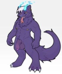 anthro balls black_eyes claws digitigrade dragon fan_character fluffy fluffy_tail foreskin generation_1_pokemon gengar genitals ghon ghost glans gold_(metal) hi_res horn hybrid male mythological_creature mythological_scalie mythology nintendo nipples paws penis piercing pokemon pokemon_(species) purple_body scalie seductive smile smirk solo spirit tail teeth tongue tongue_out yellow_eyes