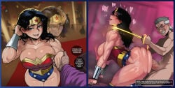 1boy 1girls 2026 2d ai_generated amazonian ass_ripple big_ass big_breasts big_penis bigger_female choking dc_comics dcau defeated defeated_heroine domination_caption drooling female femsub glasses harv_hickman hearts_around_head human human_dominating human_dominating_humanoid humanoid instant_loss_2koma jazzifu lasso_of_truth leotard light-skinned_female light-skinned_male male maledom muscle_mommy muscles older_male panels ripped_clothing self_upload sex tagme text text_box tongue tongue_out vaginal wonder_woman