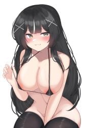 1girls 2d 2d_(artwork) 2d_artwork aaliyah_(balanced_craftwars) alternate_version_available balanced_craft_wars bikini blush blushing_at_viewer breasts_out dark_hair hair_ornament half-dressed half_naked looking_at_viewer nipple_slip roblox roblox_game stockings white_background white_hair_on_black_hair xkittyzx