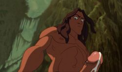 1boy below_view brown_hair circumcised cum cum_leaking disney edit edited erection image jungle male male_only naked nude pecs penis screencap screenshot screenshot_edit standing tarzan tarzan_(1999_film) tarzan_(character)